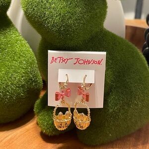 Betsey Johnson Pink Bow and Gold Basket Earrings